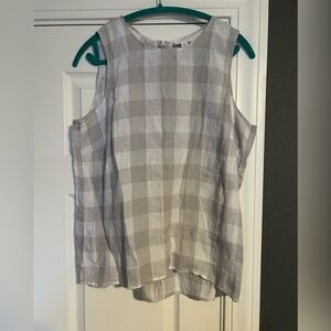 J. Jill Love Linen Checkered Sleeveless Blouse - Gray and Cream